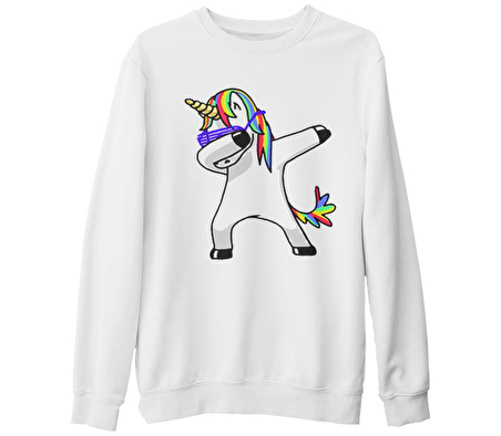 Unicorn - Rainbow Beyaz Kalın Sweatshirt