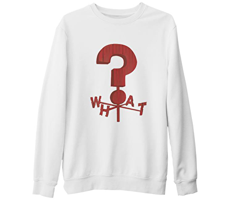 Esrarengiz Kasaba - What? Beyaz Kalın Sweatshirt