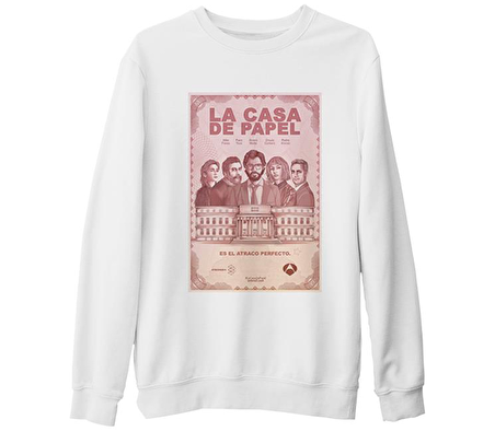 La Casa De Papel - Perfecto Beyaz Kalın Sweatshirt