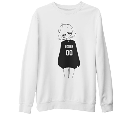 Loser Beyaz Kalın Sweatshirt