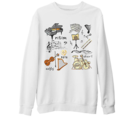 Müzik - Akort Beyaz Kalın Sweatshirt
