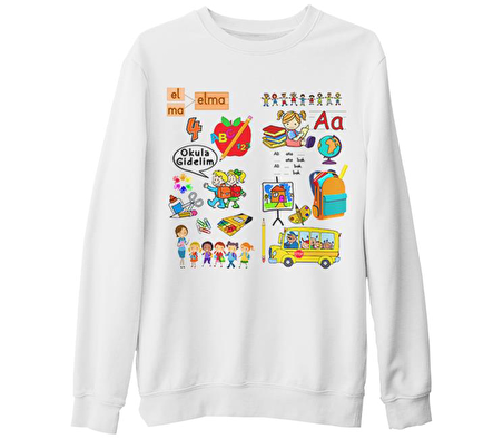 İlkolkul - Alfabe Beyaz Kalın Sweatshirt