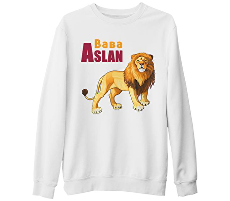 Aile - Baba Aslan Beyaz Kalın Sweatshirt