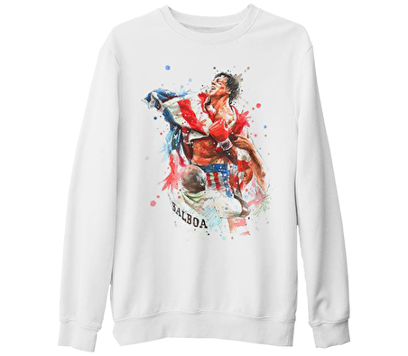 Rocky Balboa - Bayrak Beyaz Kalın Sweatshirt