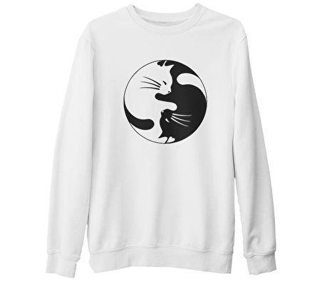 Yin Yang - Kedi Beyaz Kalın Sweatshirt