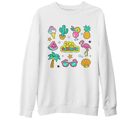 Hello Summer Beyaz Kalın Sweatshirt