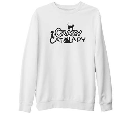 Cat Lady Beyaz Kalın Sweatshirt