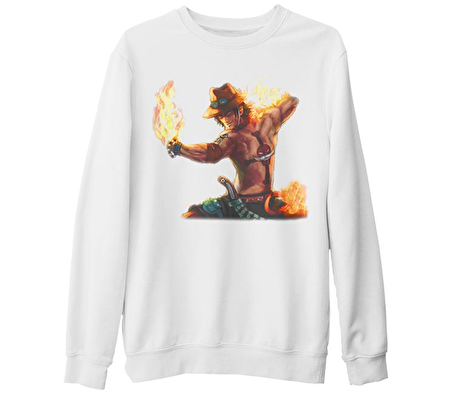 One Piece - Flame Beyaz Kalın Sweatshirt