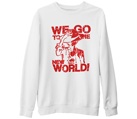 One Piece - We Go to the New World Beyaz Kalın Sweatshirt