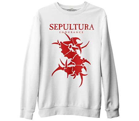 Sepultura - Endurance Logo Red Beyaz Kalın Sweatshirt
