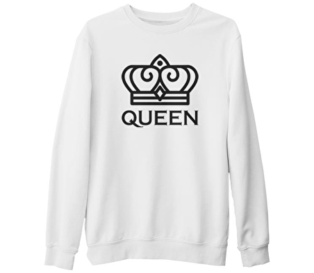 King and Queen - Queen Beyaz Kalın Sweatshirt