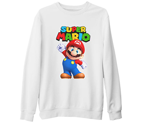 Super Mario - Win Win Beyaz Kalın Sweatshirt