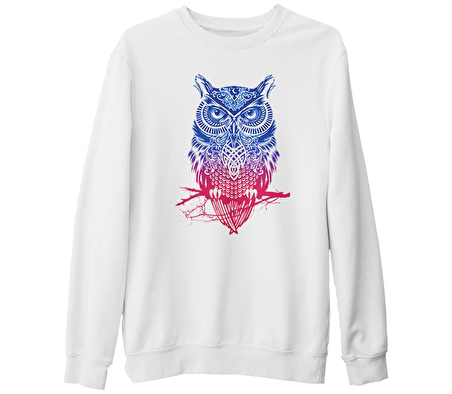 Baykuş Beyaz Kalın Sweatshirt