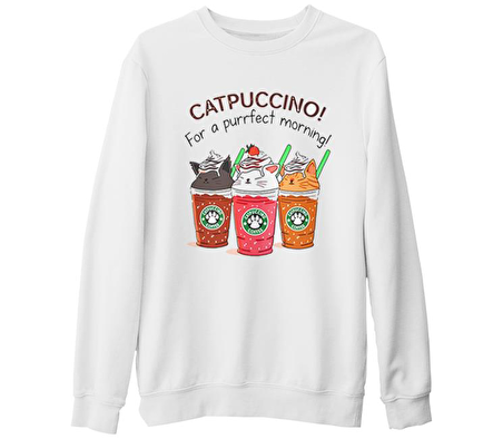 Catpuccino  Beyaz Kalın Sweatshirt