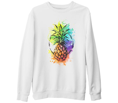 Ananas Suluboya Beyaz Kalın Sweatshirt