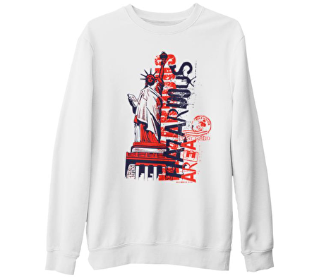 New York - Liberty Area Beyaz Kalın Sweatshirt
