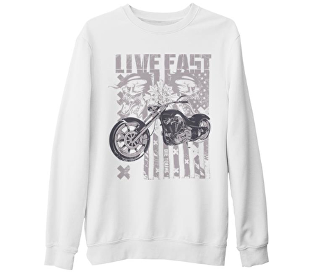 Hızlı Yaşa - X Beyaz Kalın Sweatshirt