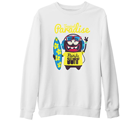Florida - Sörf Beyaz Kalın Sweatshirt