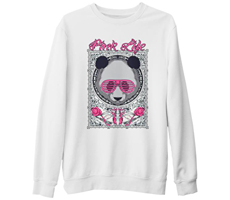 Panda - Pembe Beyaz Kalın Sweatshirt
