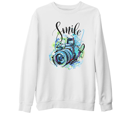 Kamera - Fotoğraf Beyaz Kalın Sweatshirt