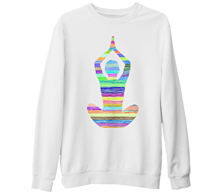 Yoga - Lines Beyaz Kalın Sweatshirt