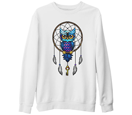 Düş Kapanı - Baykuş Beyaz Kalın Sweatshirt