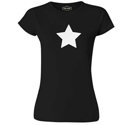 Beyaz Yıldız Siyah Bayan Tshirt