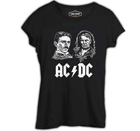 AC Tesla vs. DC Edison Siyah Kadın Tshirt