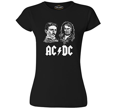 AC Tesla vs. DC Edison Siyah Kadın Tshirt