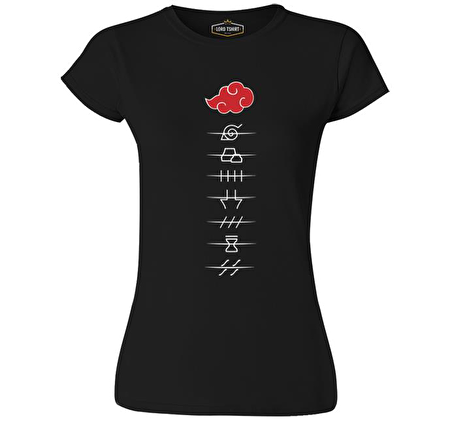 Naruto - Hidden Villages Akatsuki Siyah Kadın Tshirt