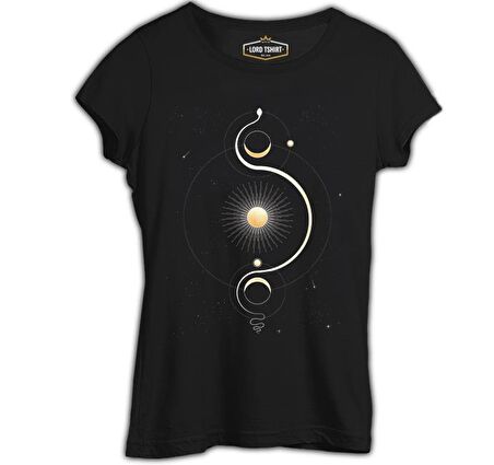 Güneş Yörünge Siyah Bayan Tshirt