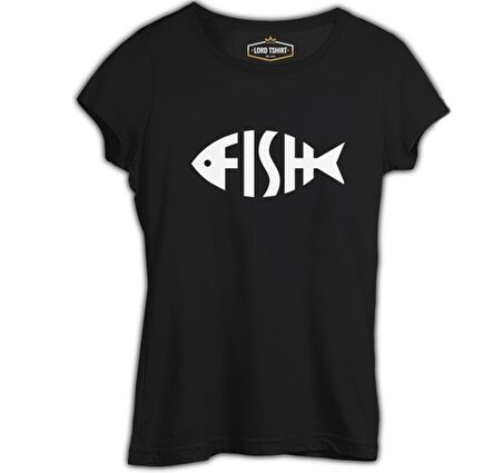 Fish with Letters Siyah Kadın Tshirt