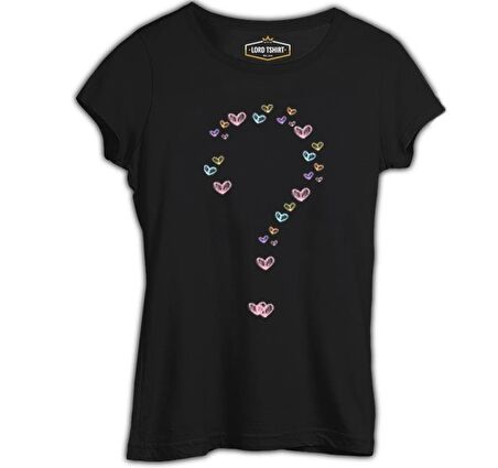 Kalp Soru İşareti Siyah Bayan Tshirt