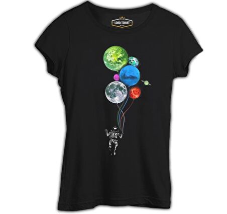 Gezegenler - Astronot Siyah Bayan Tshirt