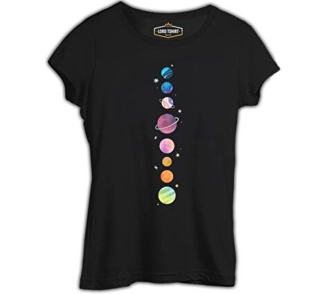 Gezegenler Yıldızlar Siyah Bayan Tshirt