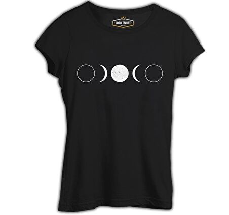 Full Moon Double Half Siyah Kadın Tshirt