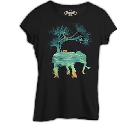 Doğa Macera Kamp Fil Siyah Bayan Tshirt