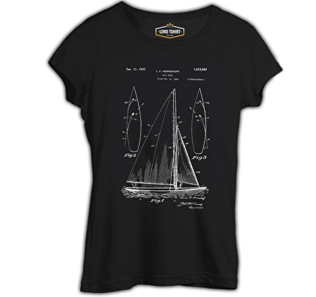 Yat Kulübü - Sail Boat Siyah Bayan Tshirt