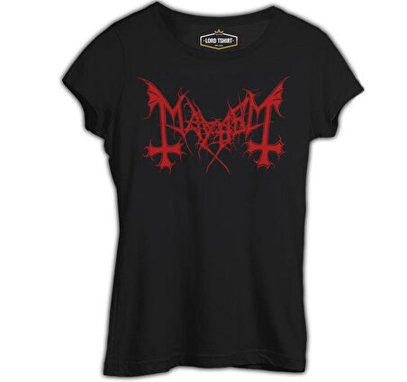 Mayhem - Logo Kırmızı Siyah Bayan Tshirt