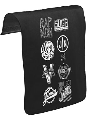 BTS -  Logo Unisex Siyah Tak-Çıkar Postacı Çanta Kapağı CK-1130