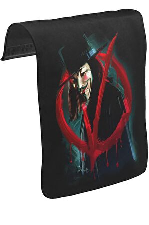 V for Vendetta - Give him a Mask Unisex Siyah Tak-Çıkar Postacı Çanta Kapağı CK-1368