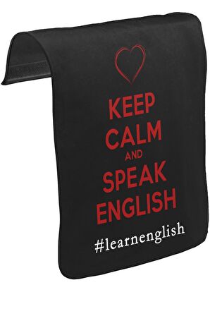 Keep Calm and Speak English Unisex Siyah Tak-Çıkar Postacı Çanta Kapağı CK-1393