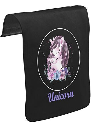 Unicorn Çiçek Anneler Günü Siyah Tak-Çıkar Unisex Tshirt CK-1634