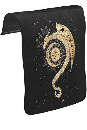 Dragon ve Ay Unisex Siyah Tak-Çıkar Postacı Çanta Kapağı CK-1689