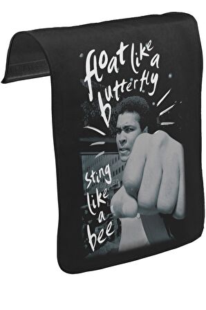 Muhammad Ali - Float Like a Butterfly Unisex Siyah Tak-Çıkar Postacı Çanta Kapağı CK-819