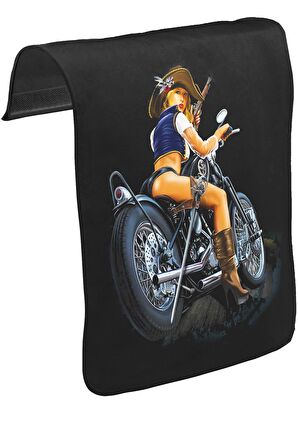 Motosiklet - Biker Girl Unisex Siyah Tak-Çıkar Postacı Çanta Kapağı CK-95