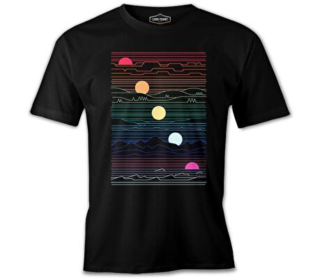Sunset in Waves Siyah Erkek Tshirt