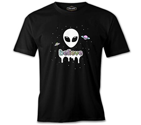 Alien - Believe in Planets Siyah Erkek Tshirt