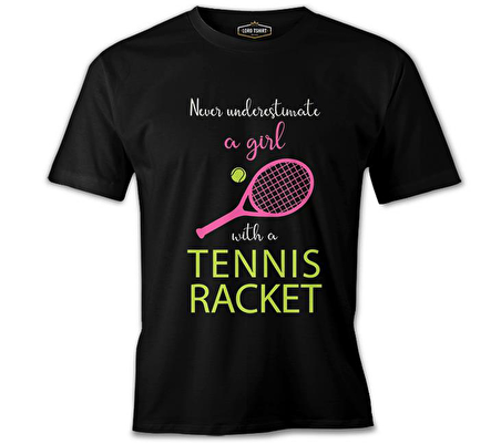 Tenis - Kız Pembe Raket Siyah Erkek Tshirt