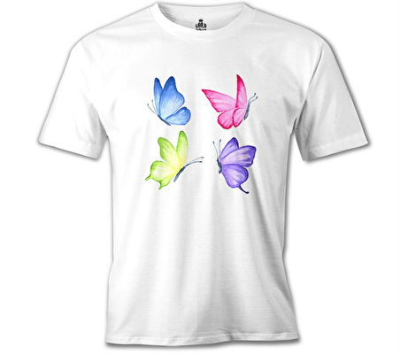 Renkli Kelebekler Beyaz Erkek Tshirt
